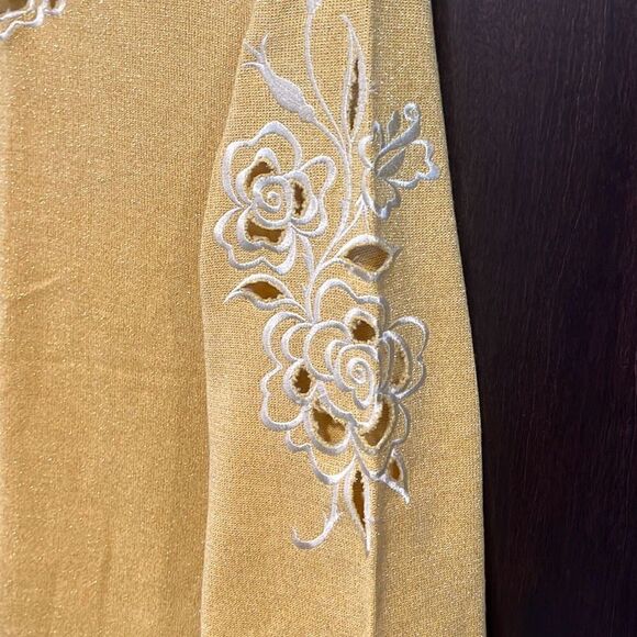 Bob Mackie Yellow Shimmery Metallic Threading Cut-Out Flowers Sweater - Picture 3 of 6